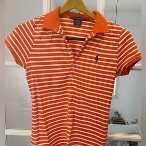 Ralph Lauren Orange and White Striped Polo Shirt